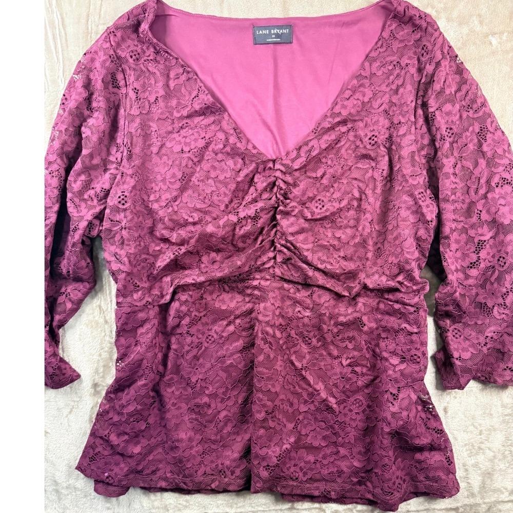 Lane Bryant Womens Plus Size 20 Floral Lace Ruched Top Romantic Cottagecore